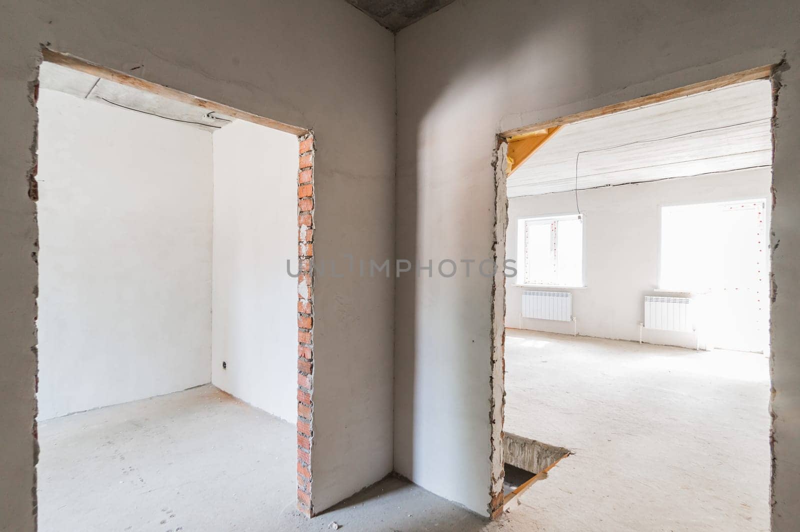 Russia, Moscow- July 23, 2019: interior room apartment. rough repair for self-finishing. interior decoration, bare walls of the room, stage of construction