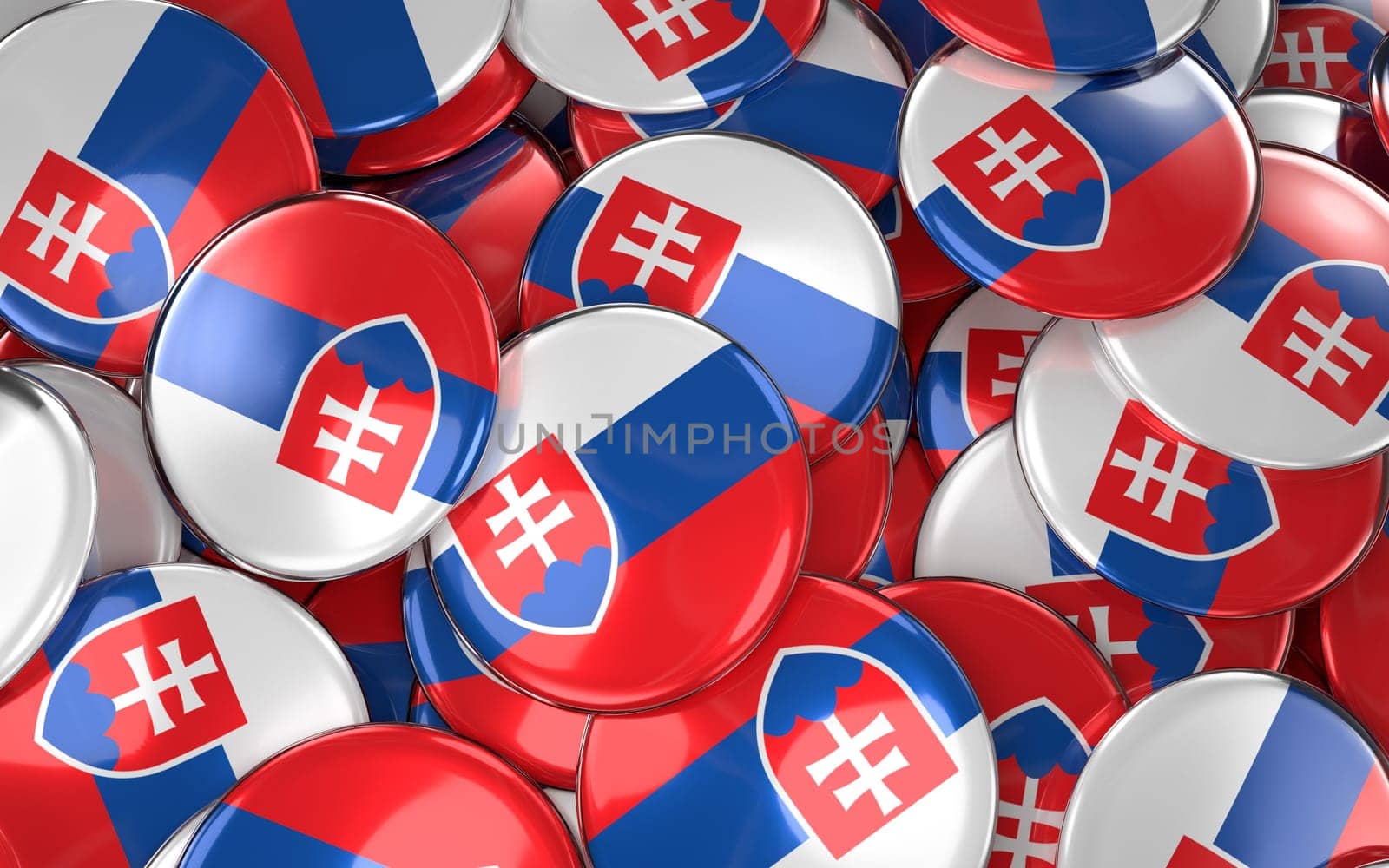 Slovakia Badges Background - Pile of Slovakian Flag Buttons. 3D Rendering