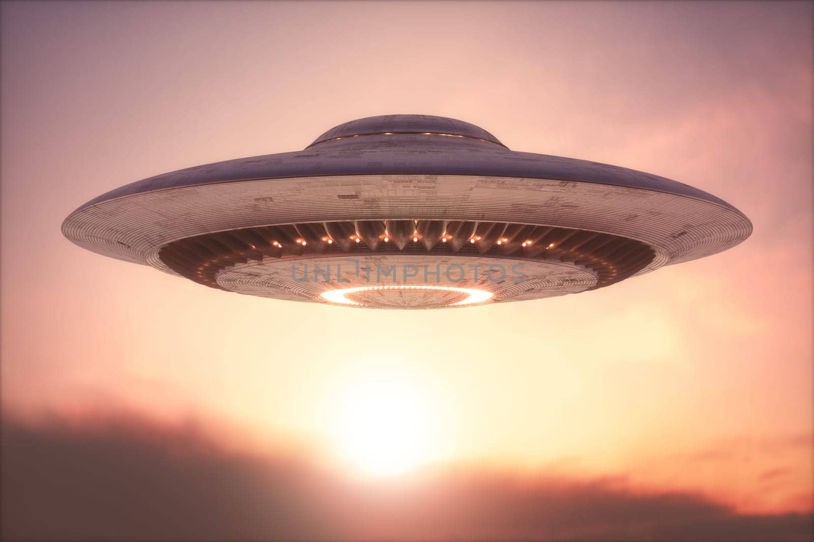 Unidentified flying object - UFO. Science Fiction image concept of ufology and life out of planet Earth. Clipping Path Included.