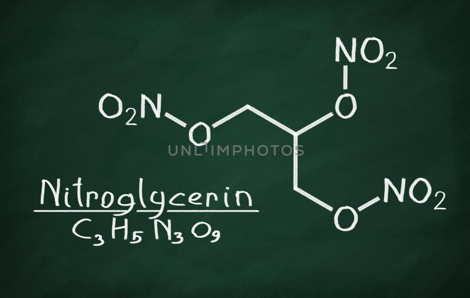 Structural model of Nitroglycerin on the blackboard.