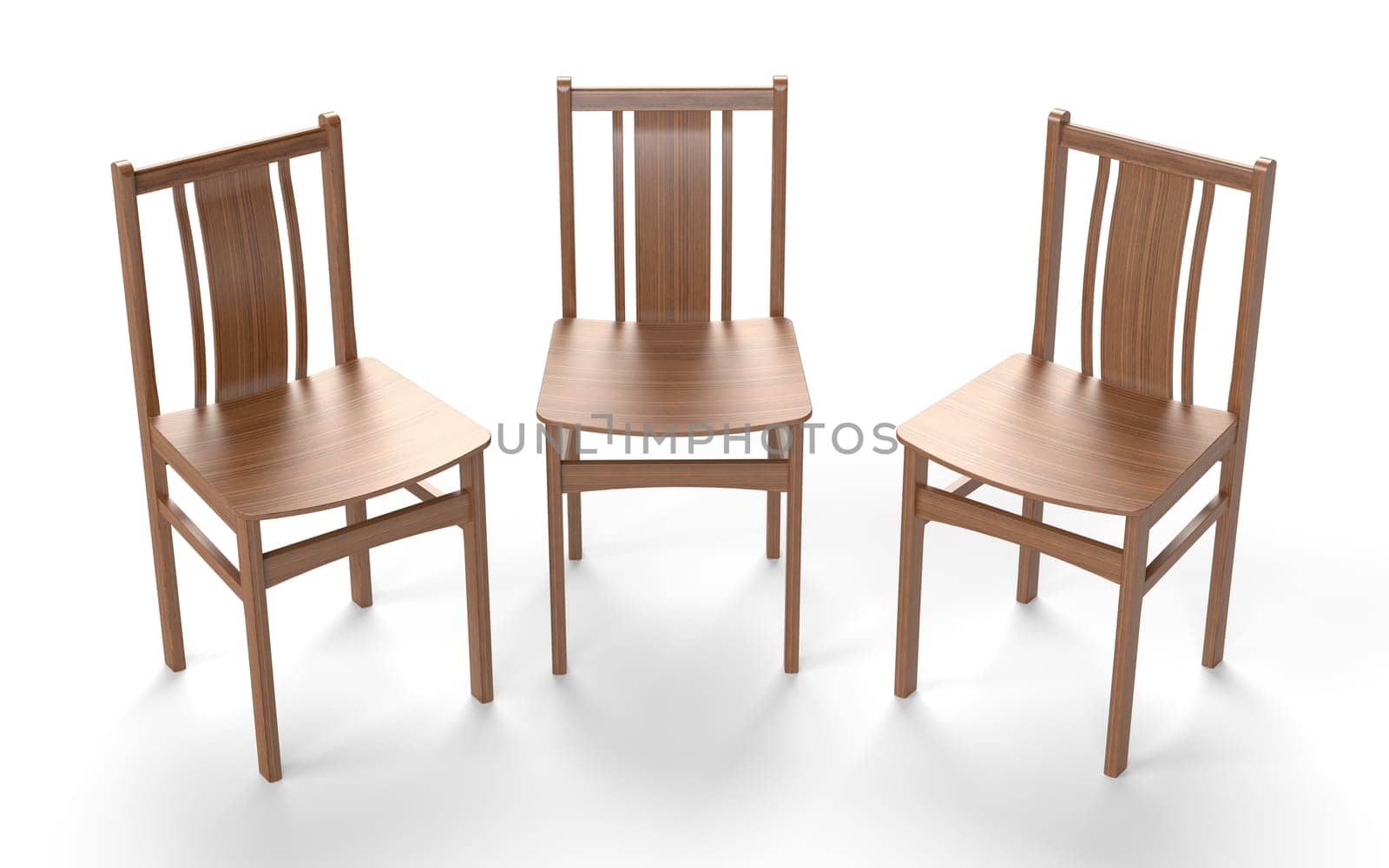 Several old style chairs on the white background. 3D rendering.