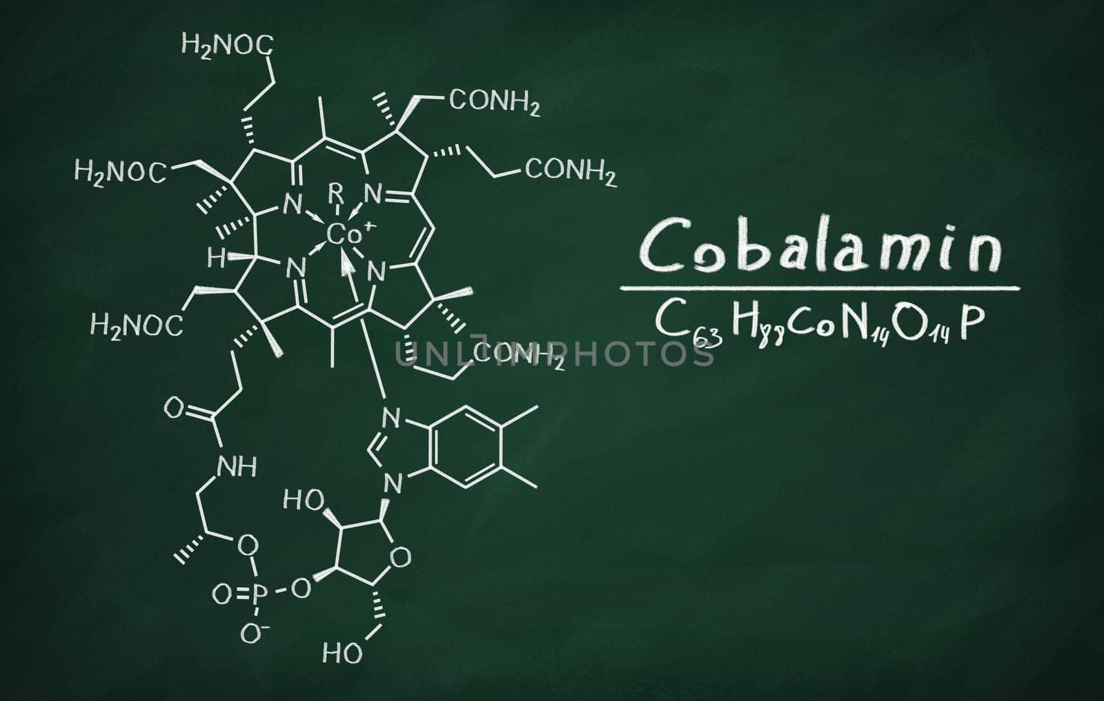 Structural model of Cobalamin on the blackboard.