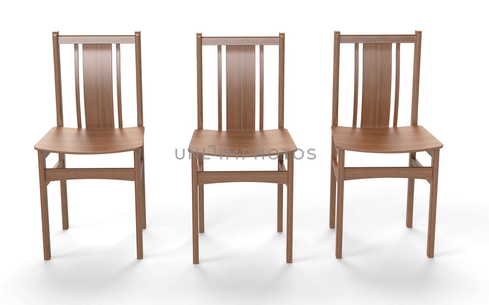 Several old style chairs on the white background. 3D rendering.