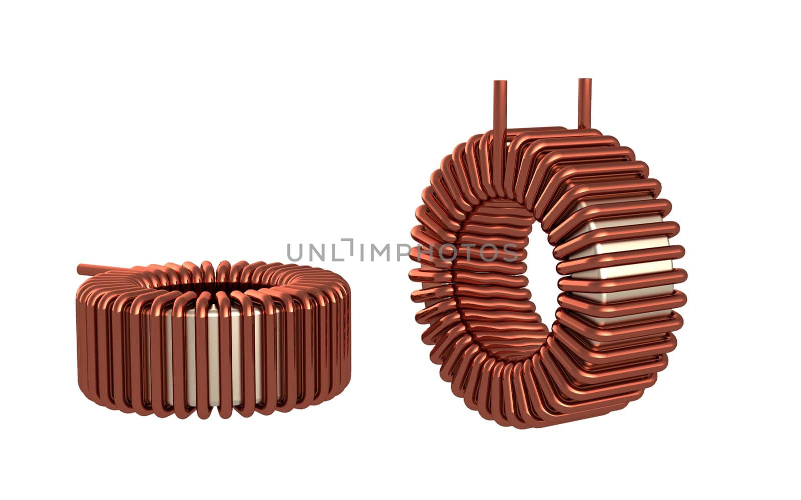 Ferrite Toroid Inductor for Switching Power Supply. 3D rendering.
