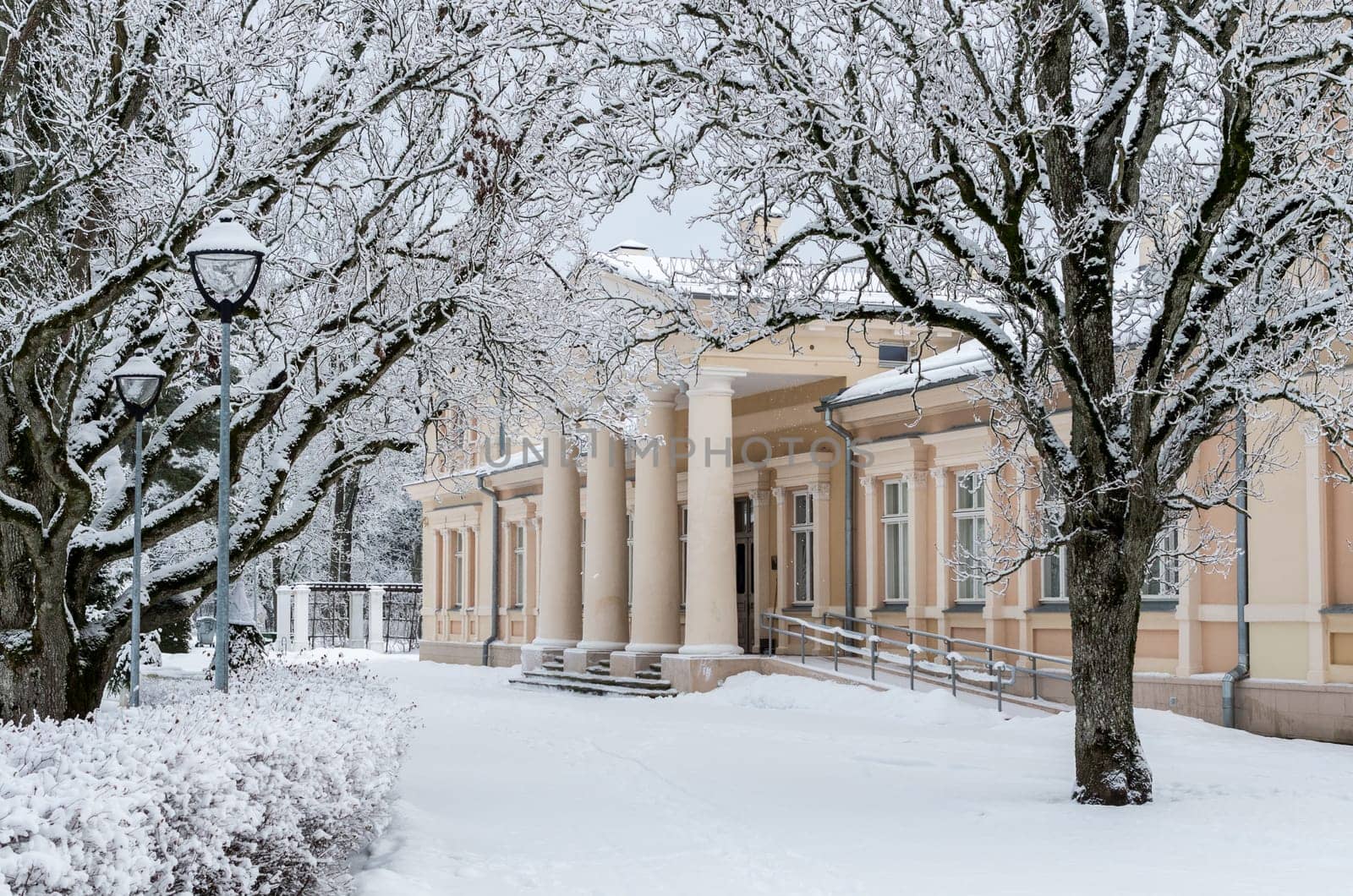 Old palace in winter - manor Renavas in Lithuania