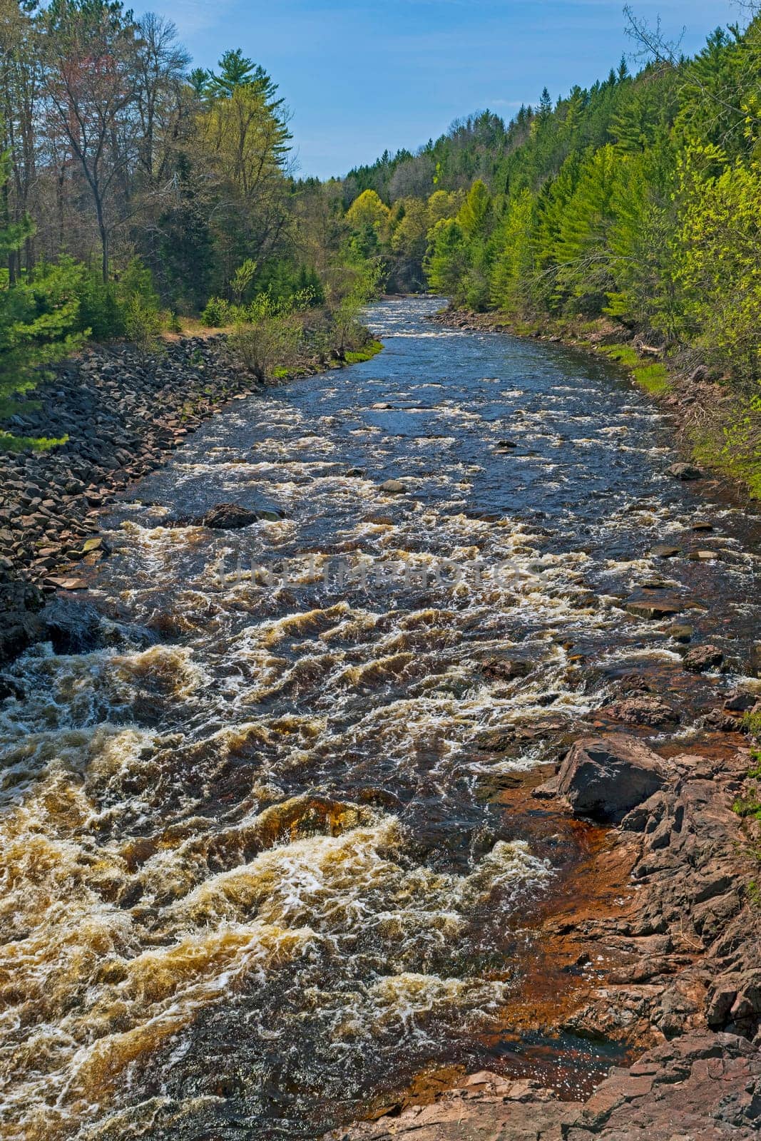 Raging Rapids on a North Woods River on the Bad River in Copper Falls State Park in Wisconsin