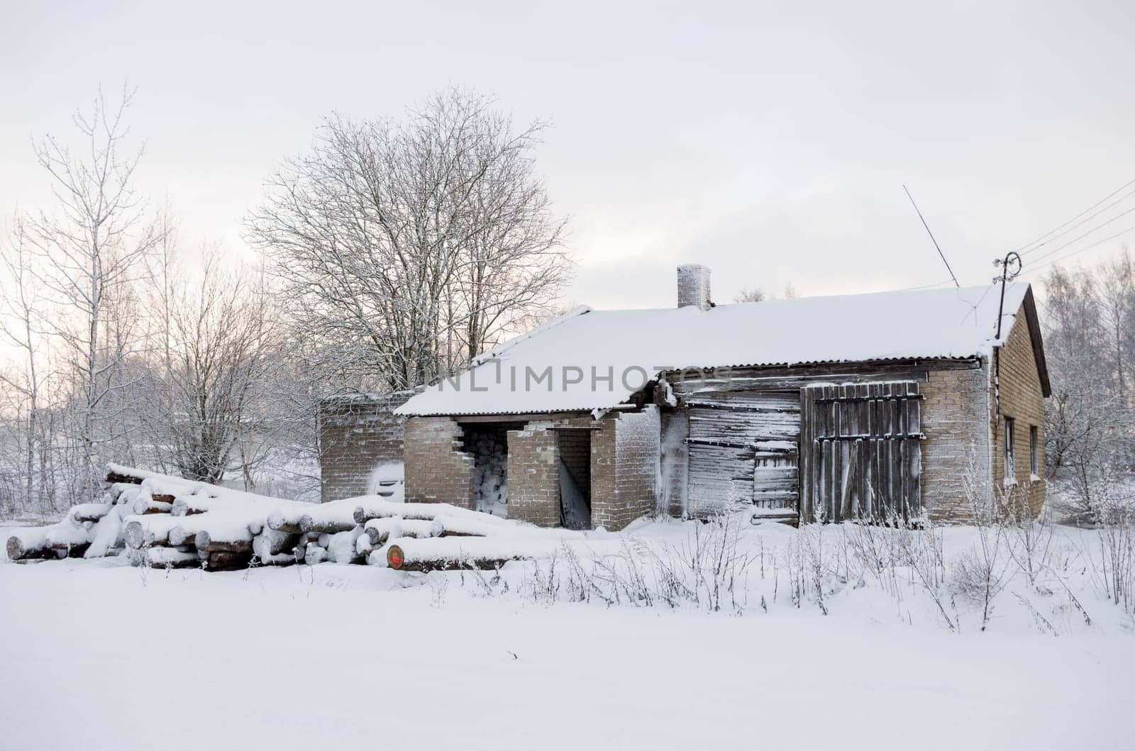 Terrible and scary abandoned house in winter period