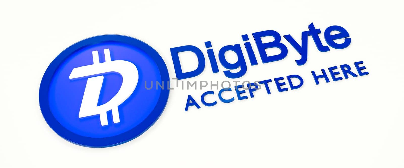 We accept DigiByte. 3D rendered DigiByte logo and text.