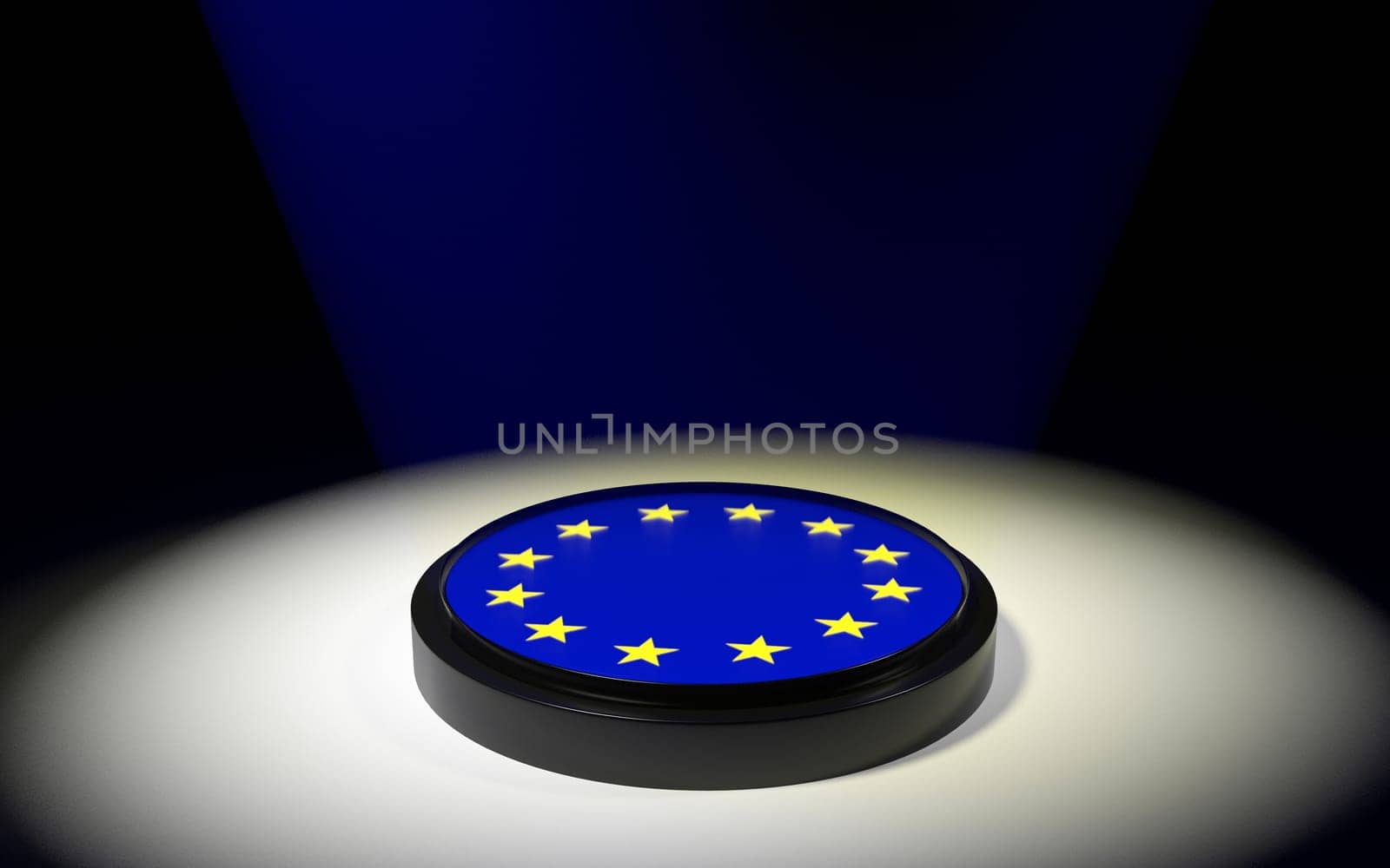 The push button with EU flag. 3D rendering.