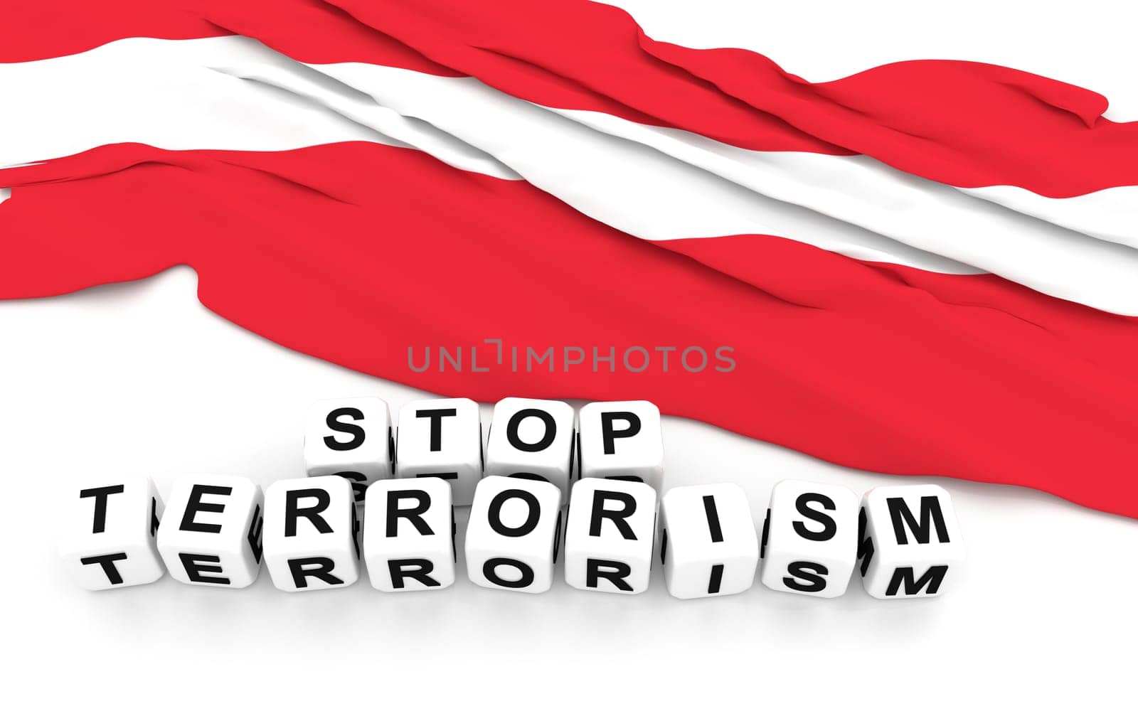 Austrian flag and text stop terrorism. 3D rendering.