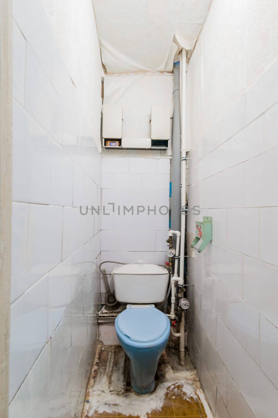 Russia, Moscow- July 23, 2019: interior room apartment. standard repair decoration in hostel. bathroom and toilet