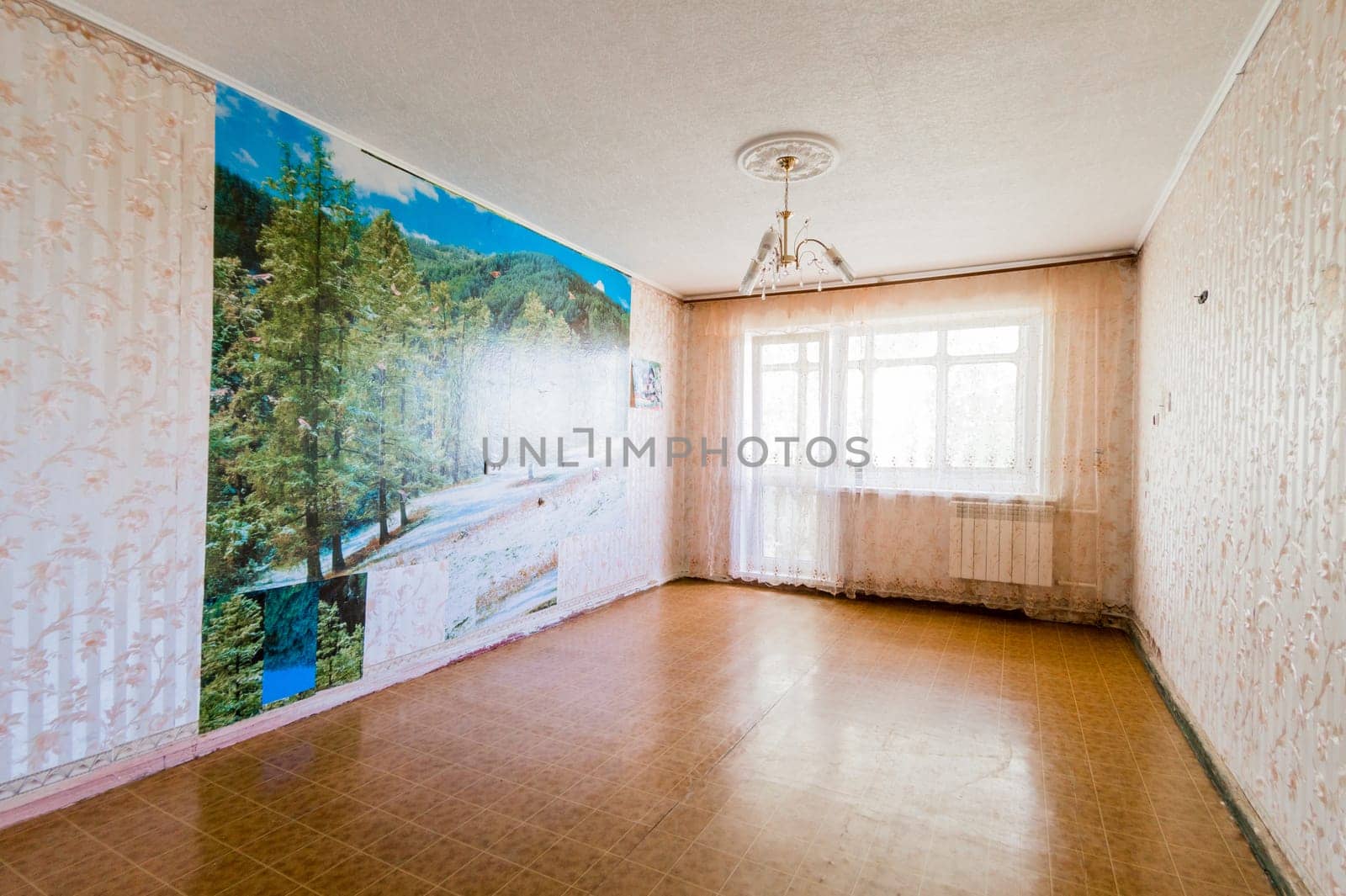 Russia, Moscow- July 23, 2019: interior room apartment. decrepit old careless not modern setting. cosmetic repairs required