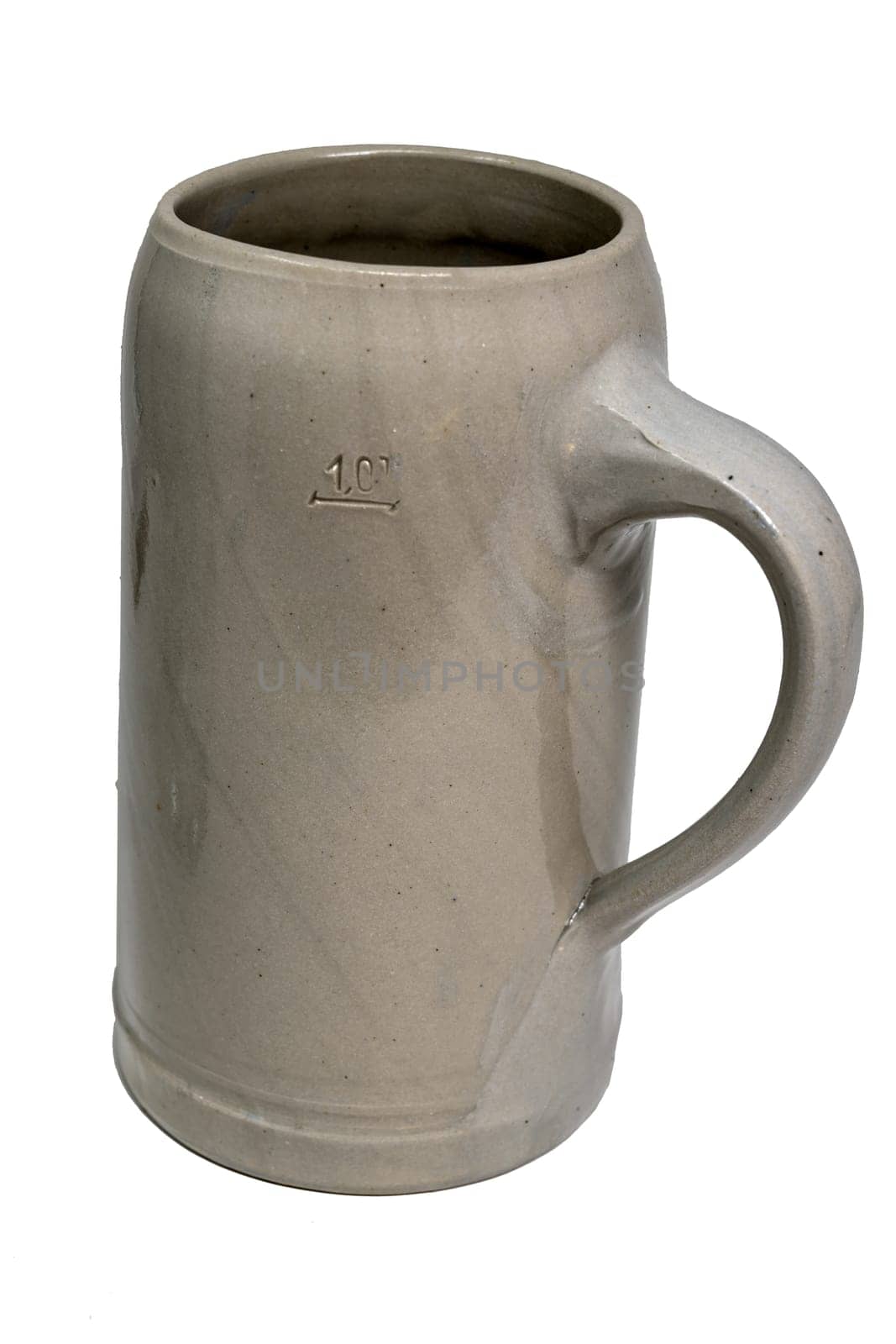 Bavarian Beer Mug made of stoneware with handle isolated on white