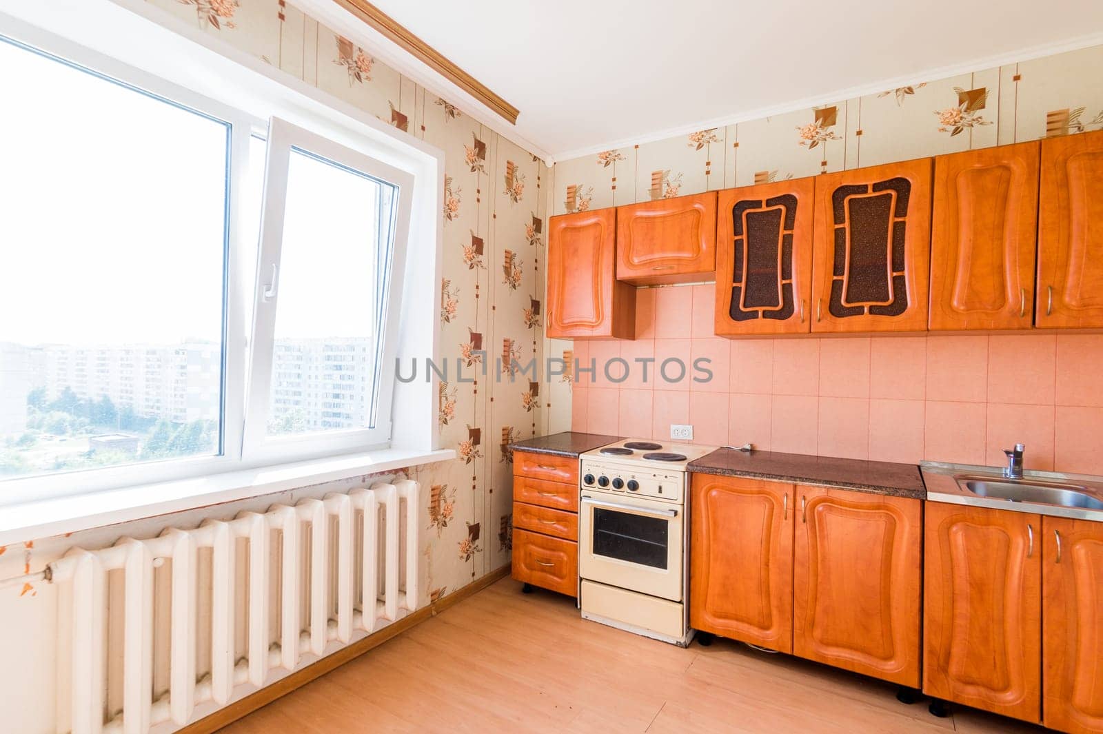 Russia, Moscow- August 01, 2019: interior room apartment. decrepit old careless not modern setting. cosmetic repairs required