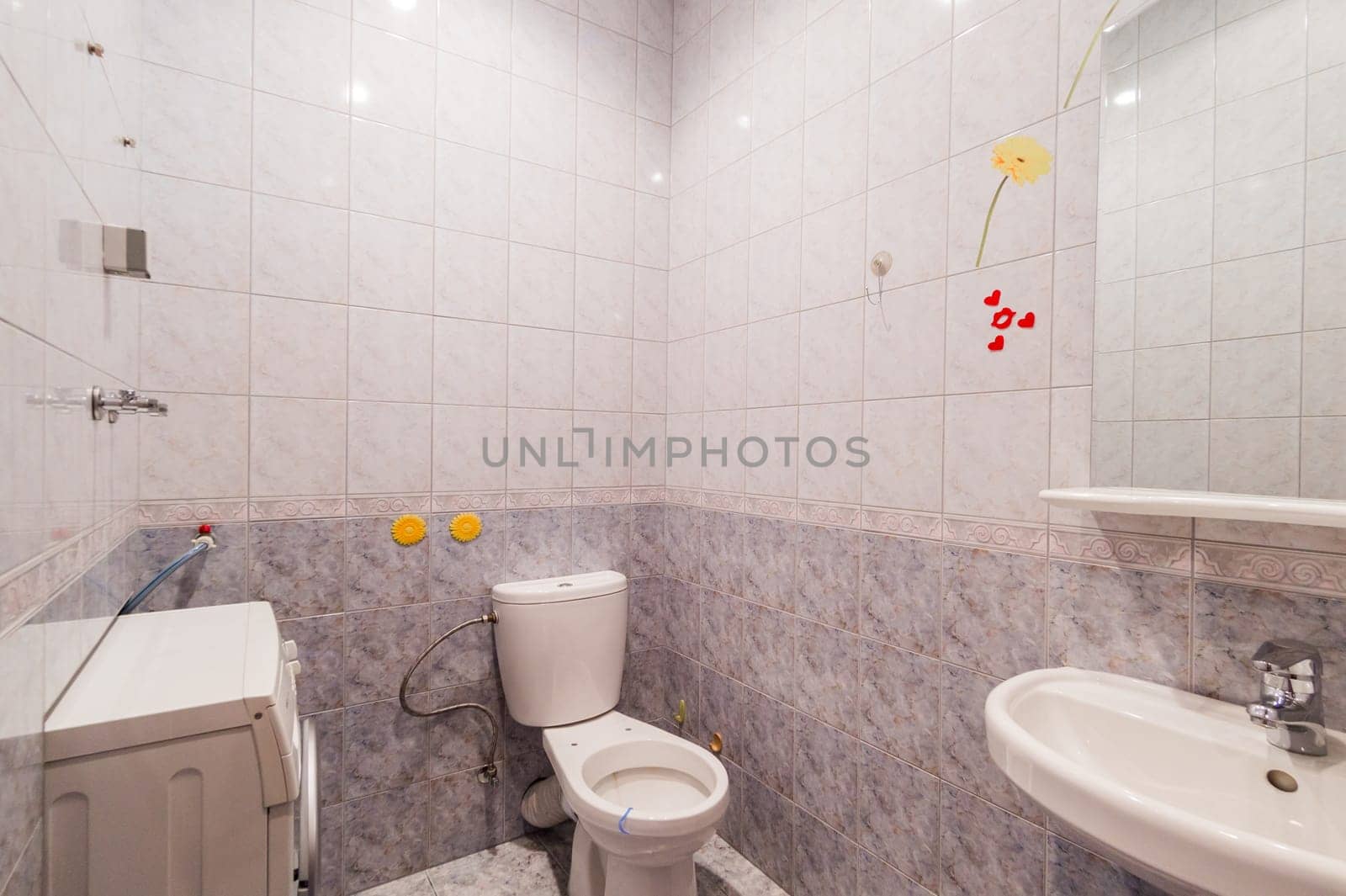 Russia, Moscow- August 01, 2019: interior room apartment. bathroom, sink, decoration elements, toilet
