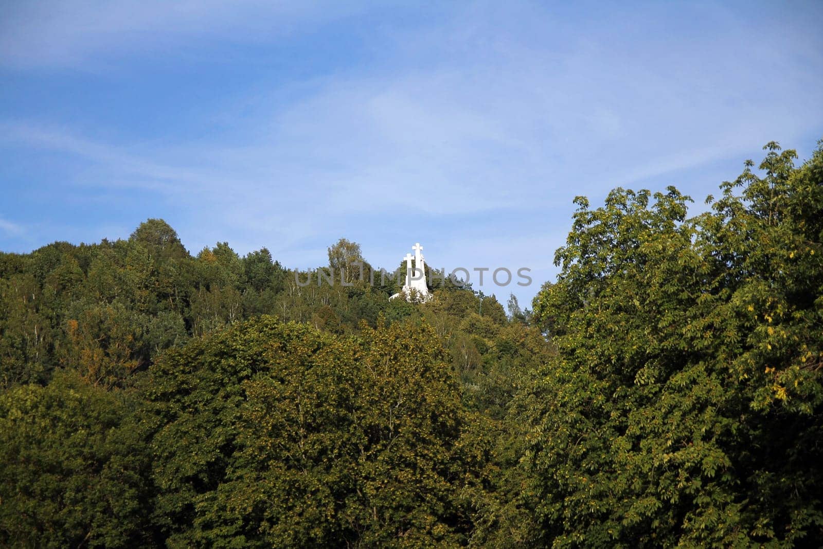 Three white crosses on the top of a hill in Vilnius