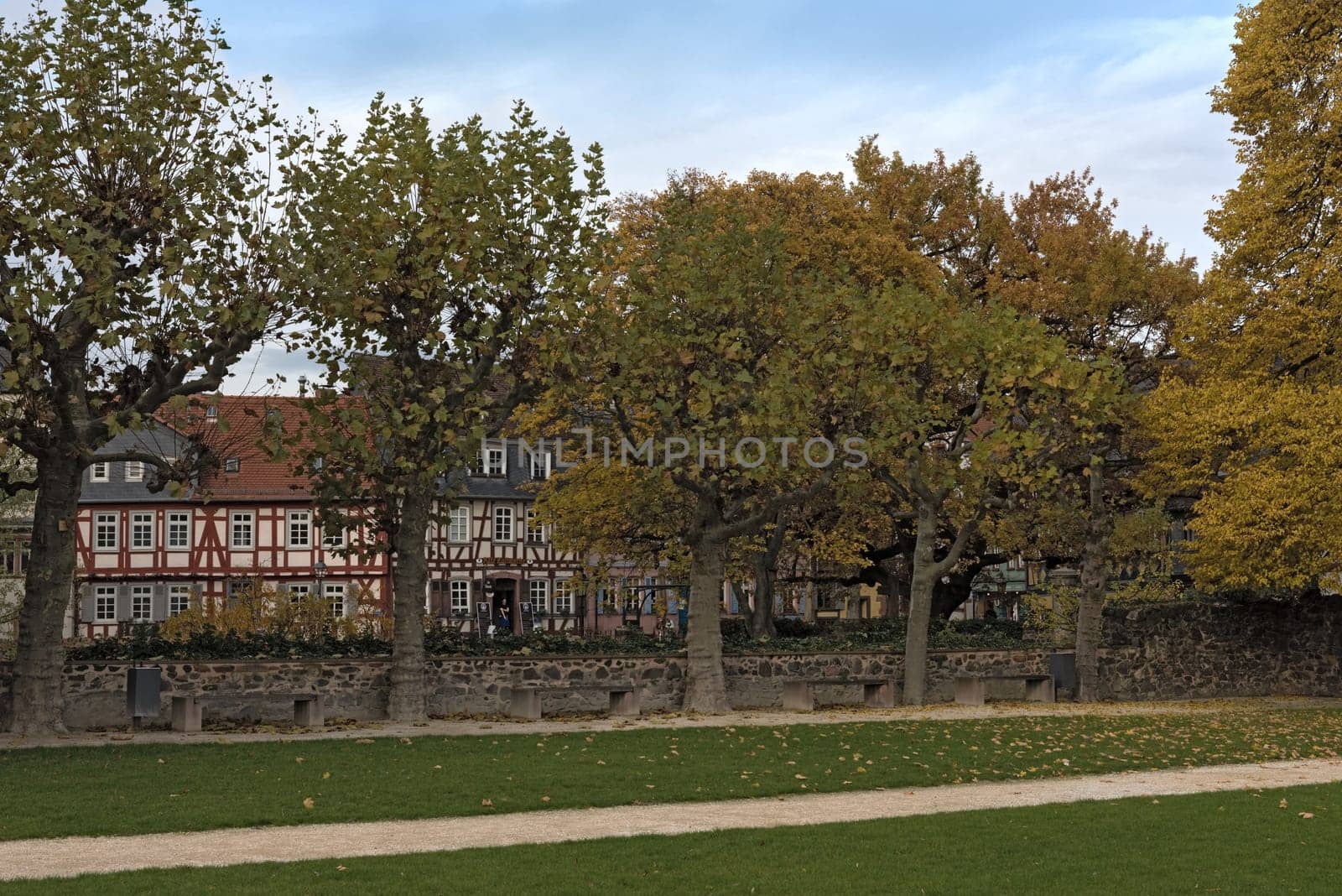 historic castle terrace in frankfurt hoechst in autumn germany