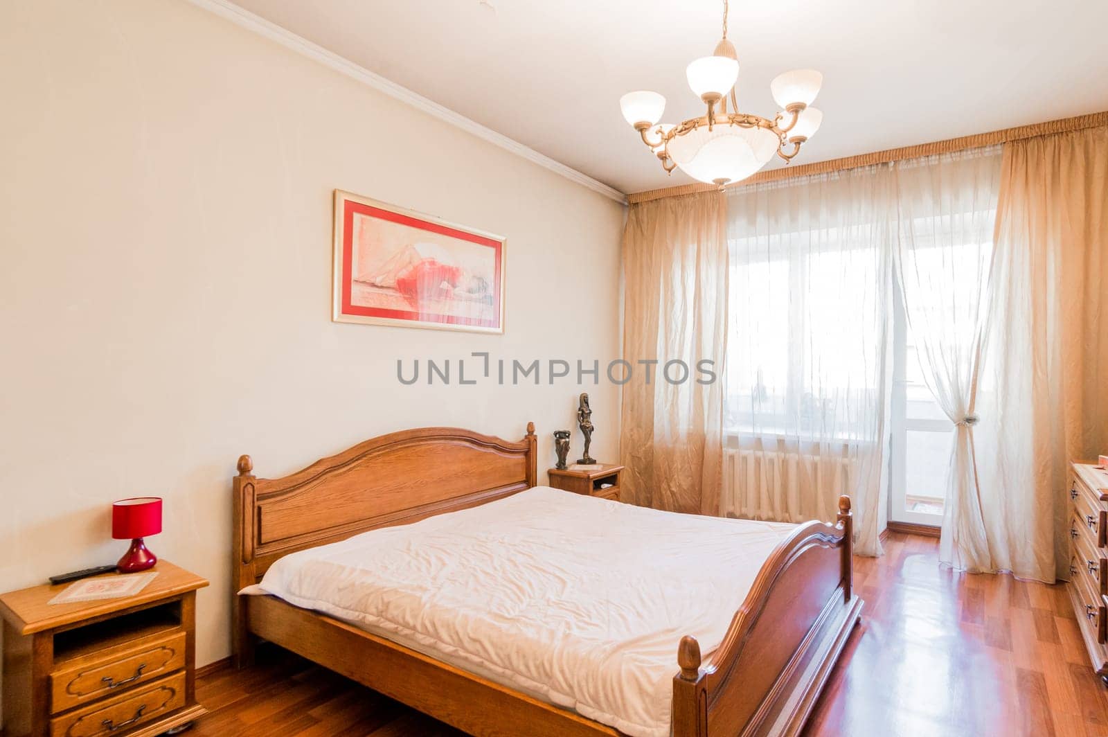 Russia, Moscow- August 01, 2019: interior room apartment. bedroom with bed
