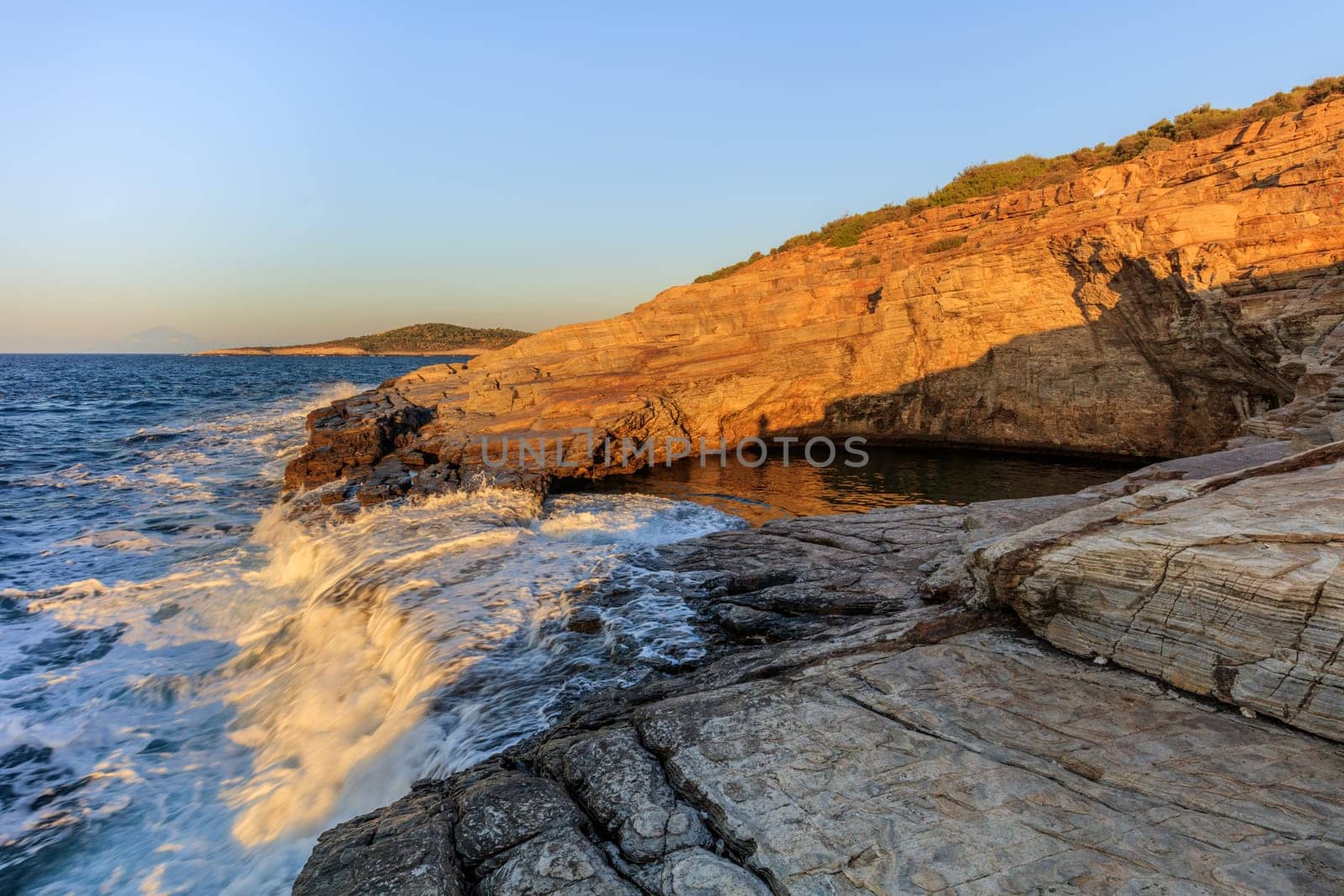 sunrise in Giola, natural sea water pool. Thassos island, Greece