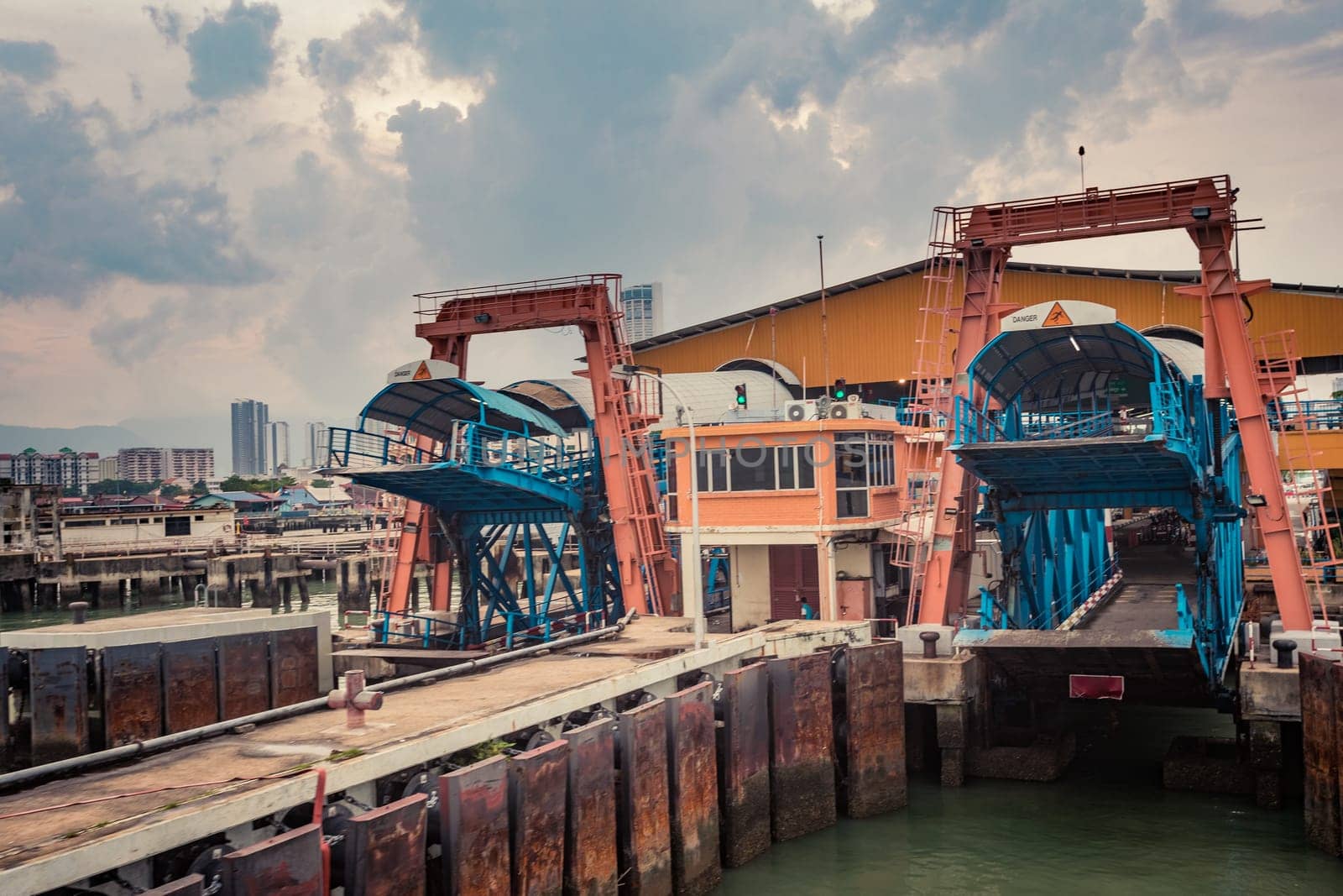 Penang rapid ferry terminal, Malaysia. View from the Penang strait