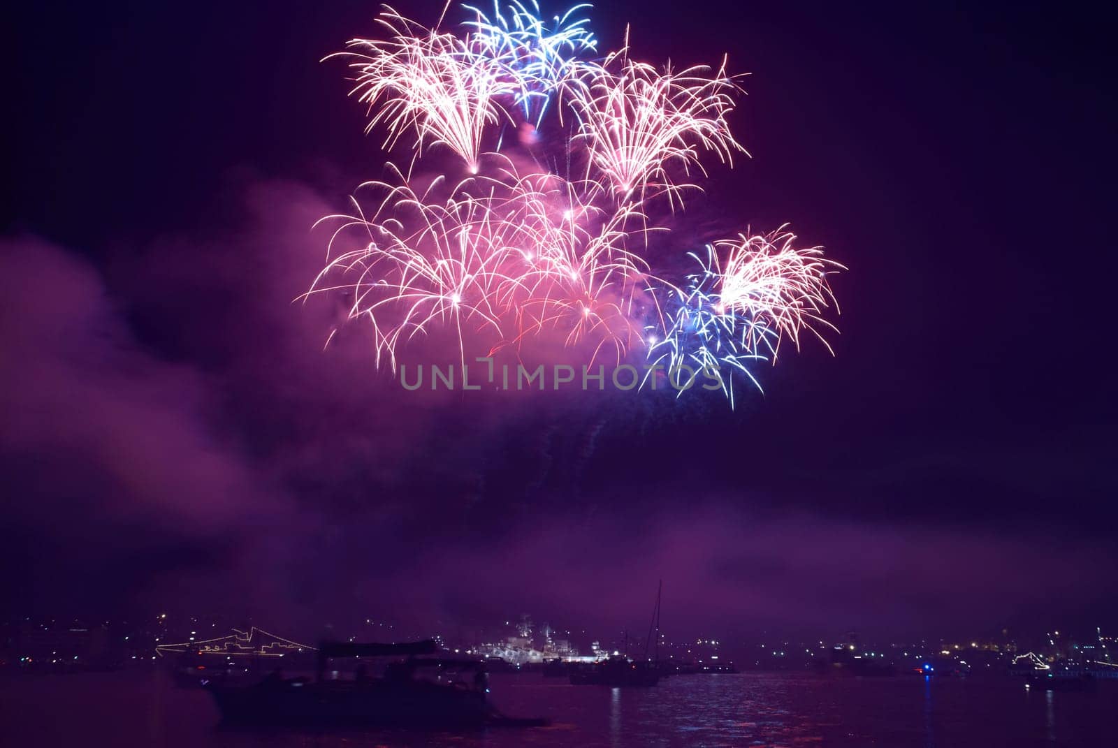 Colorful fireworks on the black sky background
