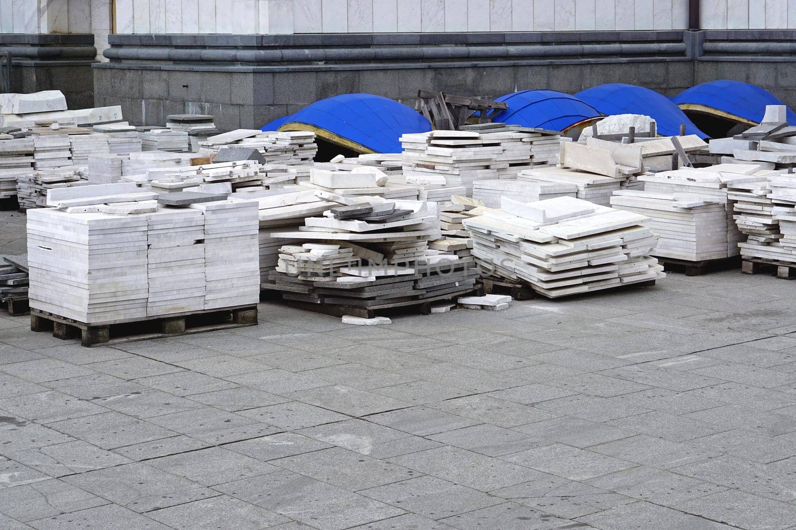 Marble Tiles on pallets at construction site