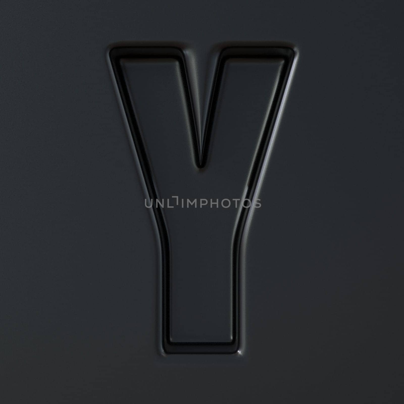 Black engraved font Letter Y 3D render illustration on black background