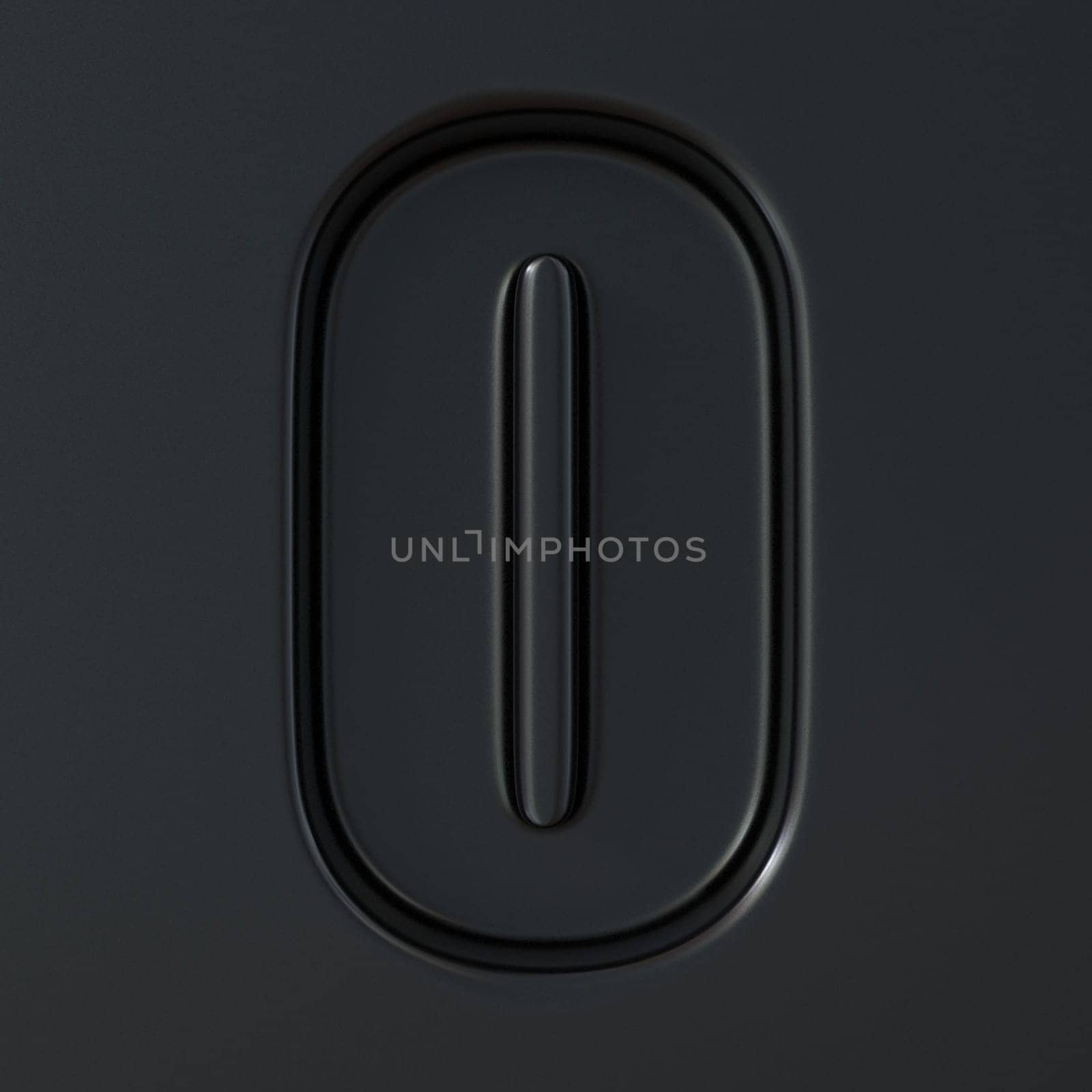 Black engraved font Letter O 3D render illustration on black background