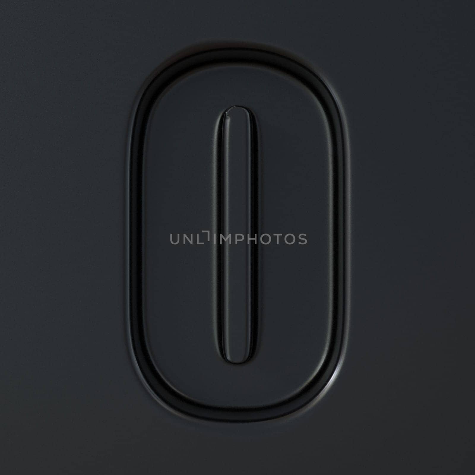 Black engraved font Number 0 ZERO 3D render illustration on black background