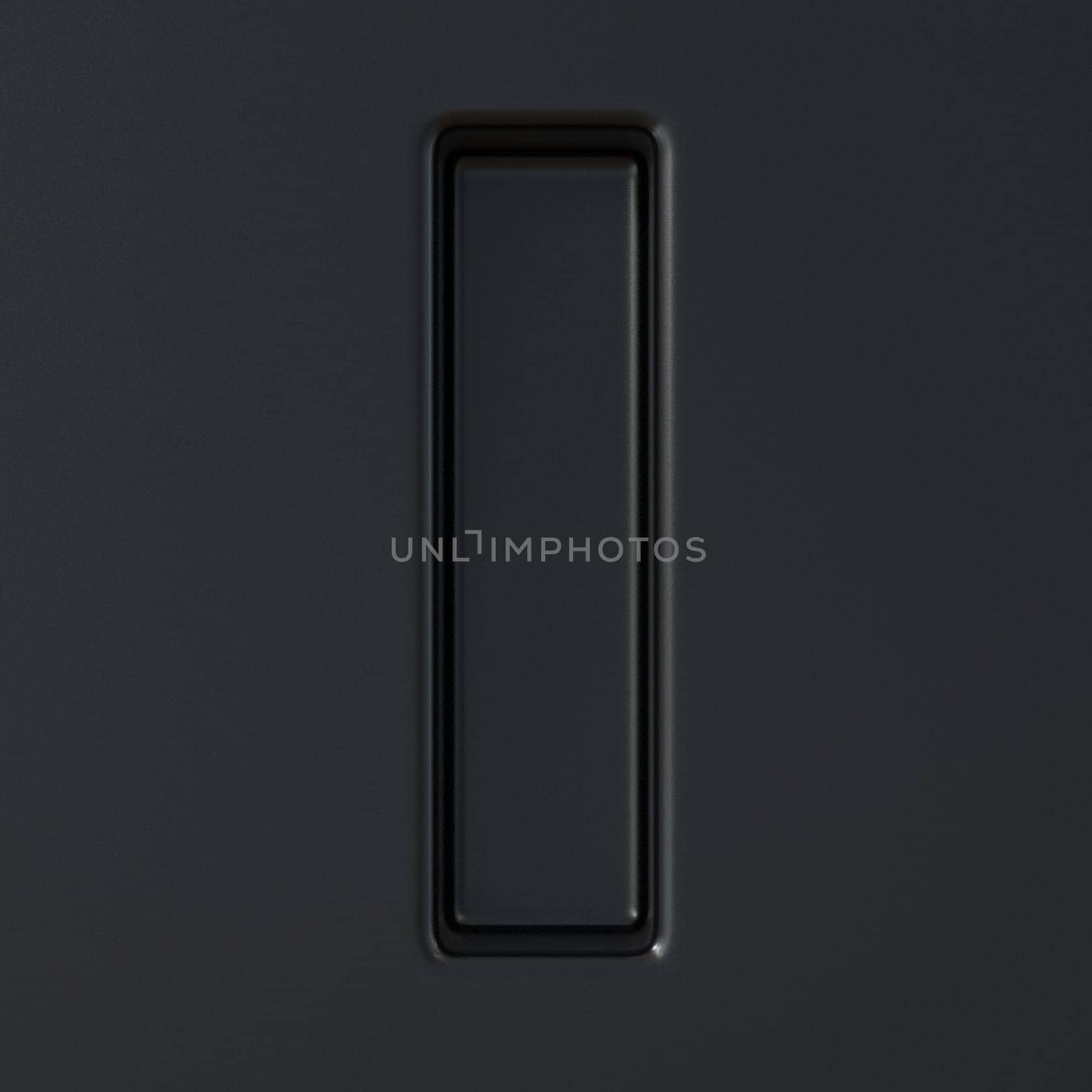 Black engraved font Letter I 3D render illustration on black background