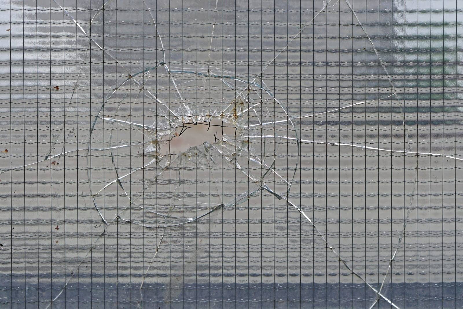Cracked safety tempered glass with big hole