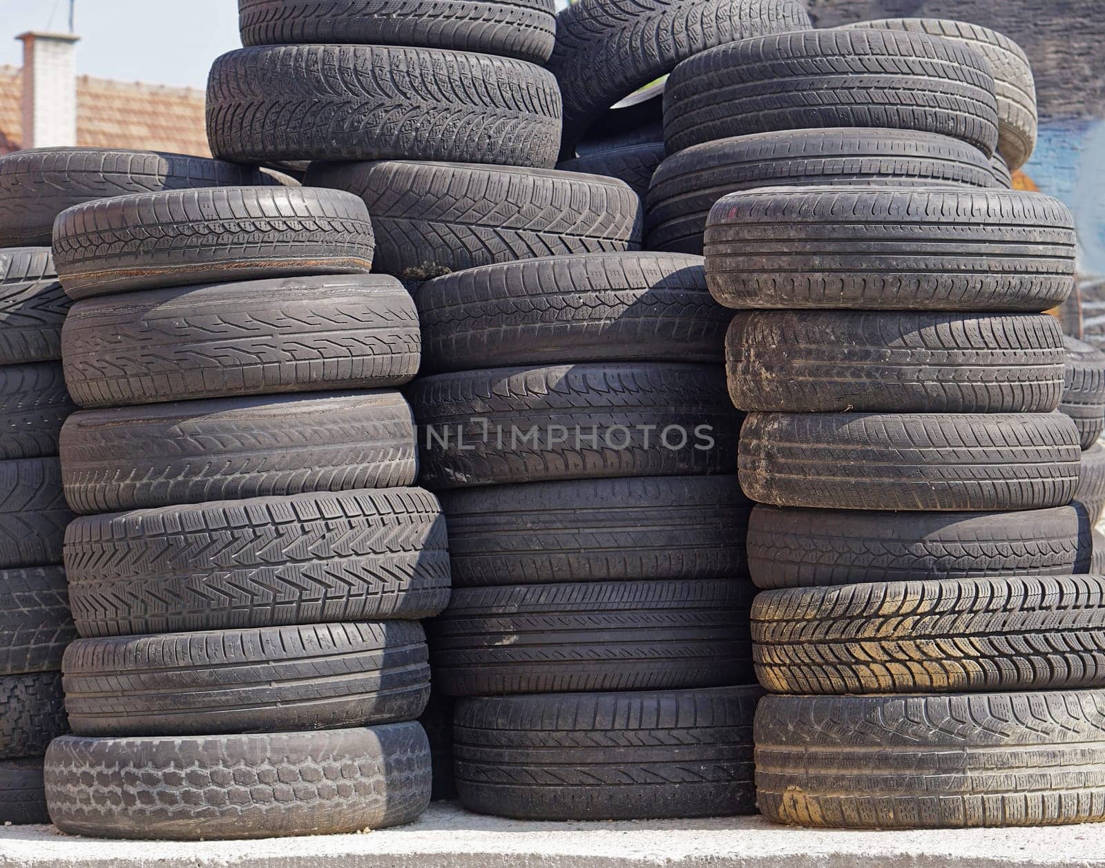 Big pile of rejected old tires disposal environment