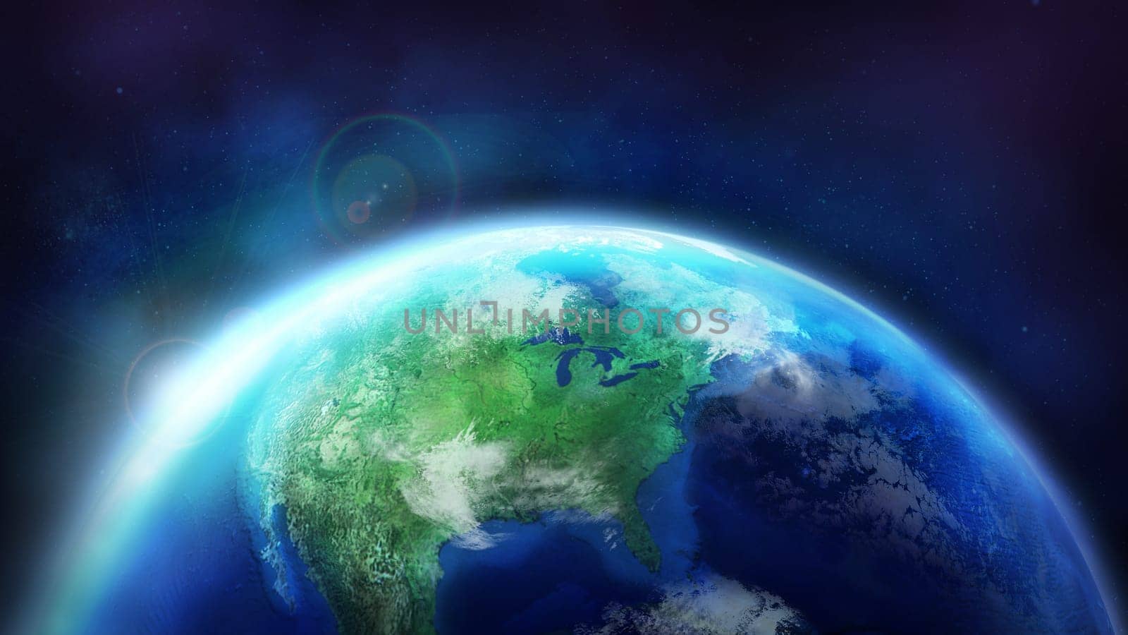 Closeup dawn over the planet Earth. The day half of the Globe.