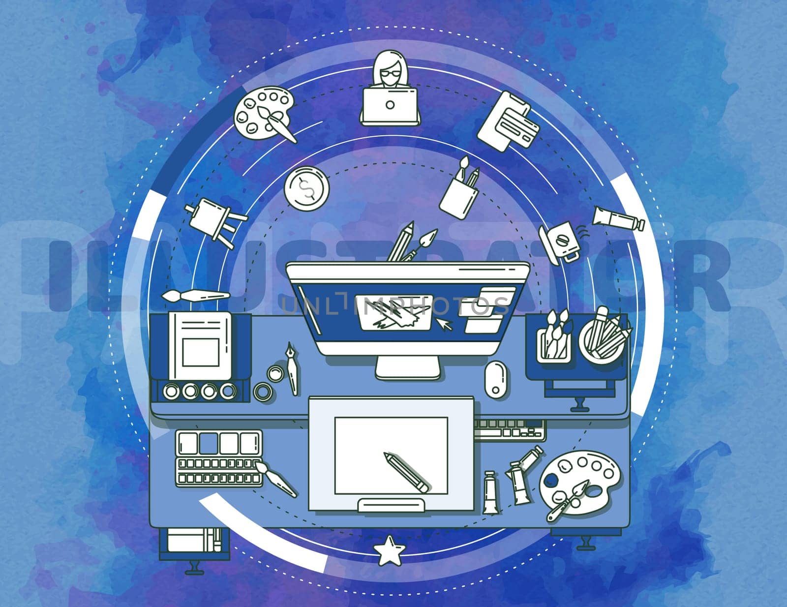 Modern, complex and dynamic illustration. Use it to create a promotional presentation or poster to advertise your services.