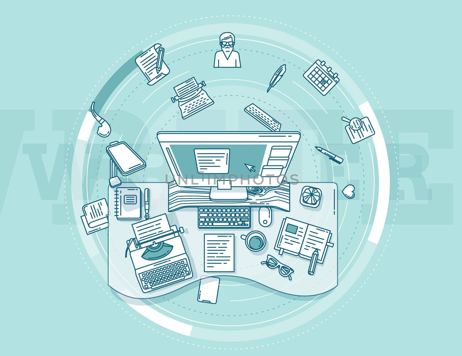 With this illustration you can quickly create a beautiful, dynamic and modern presentation or poster for advertising services of writers and copywriters.