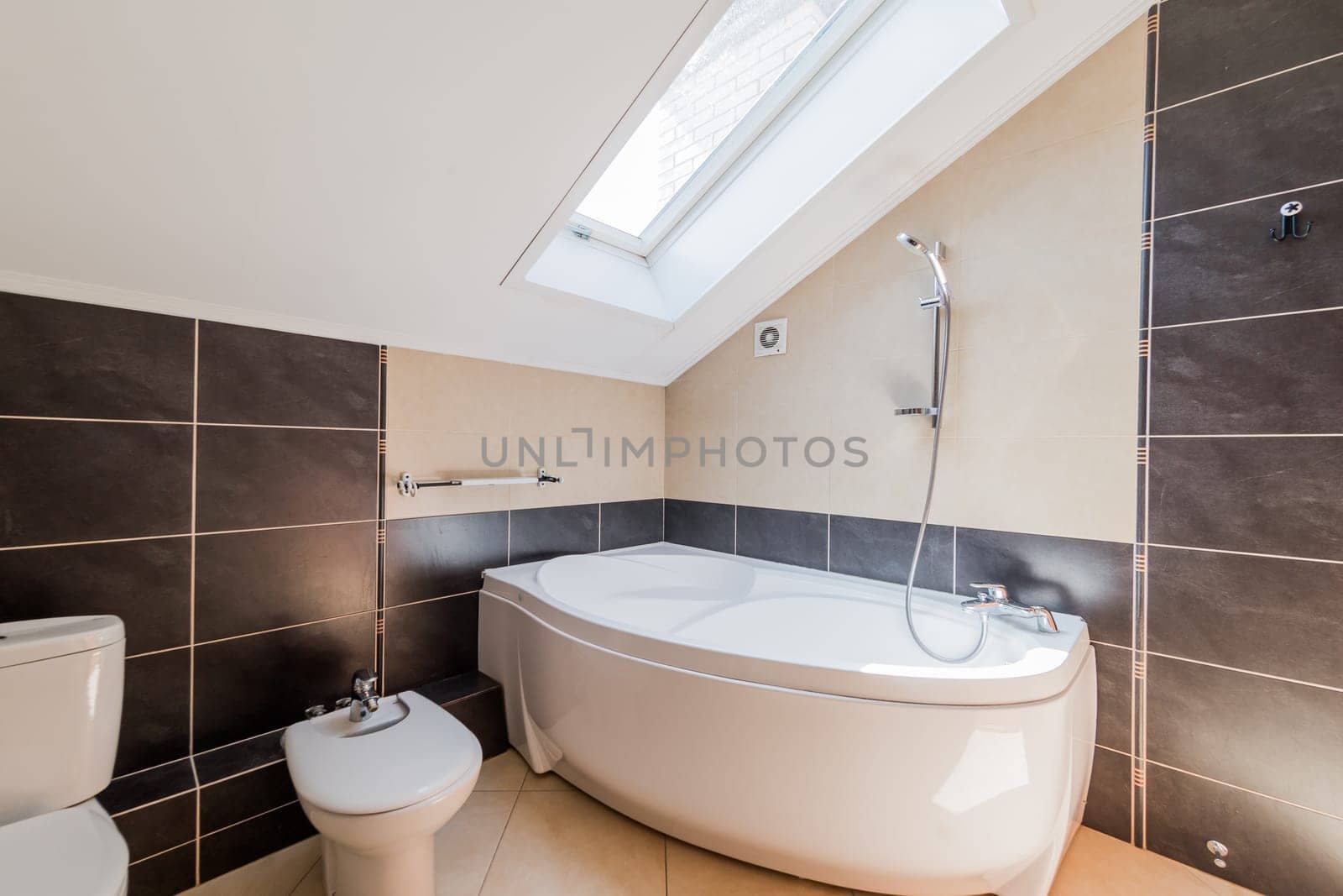 Russia, Omsk- August 02, 2019: interior room apartment. standard repair decoration in hostel. bathroom, sink, decoration elements, toilet