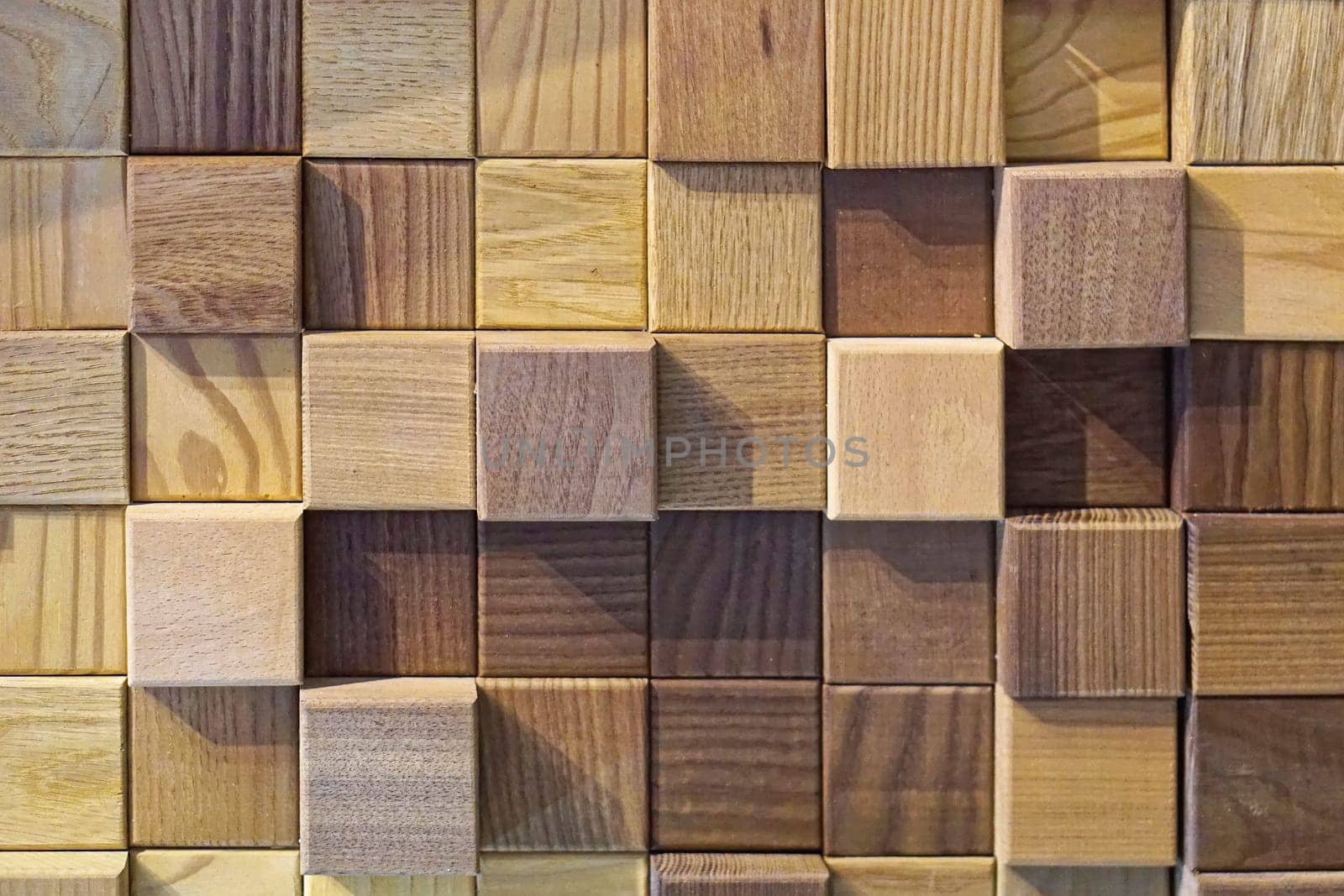Natural wood cubes squares wall background