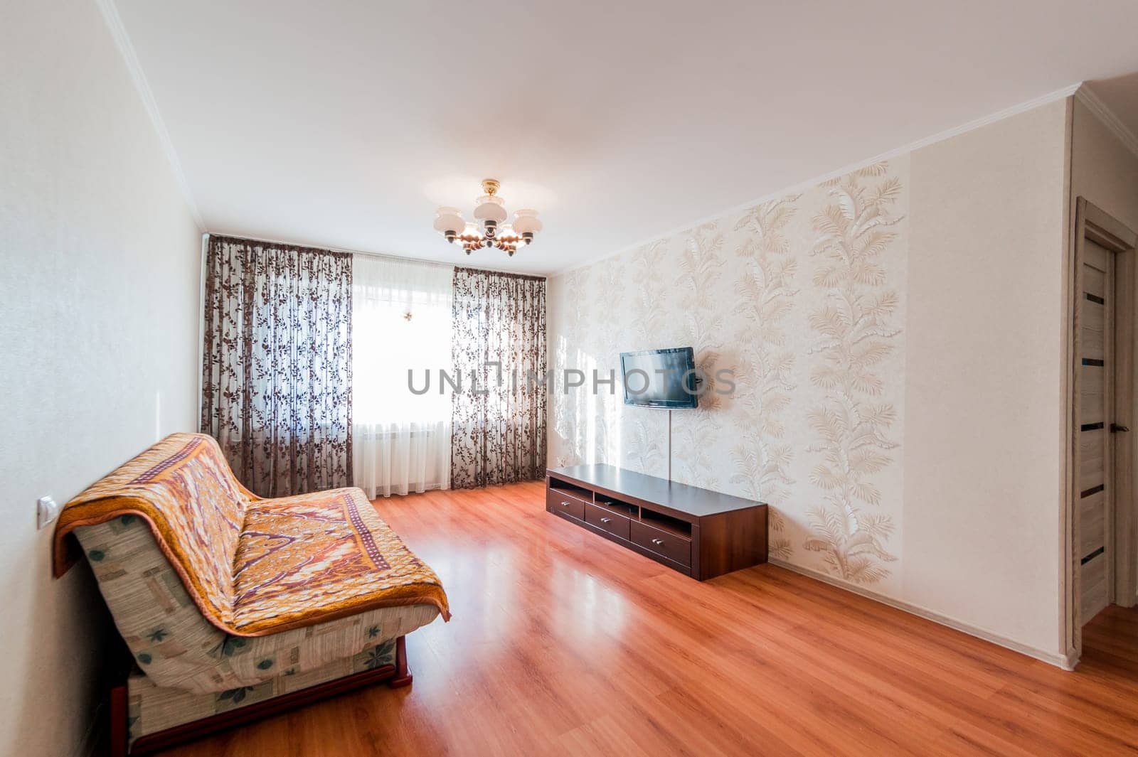 Russia, Omsk- August 02, 2019: interior room apartment. standard repair decoration in hostel