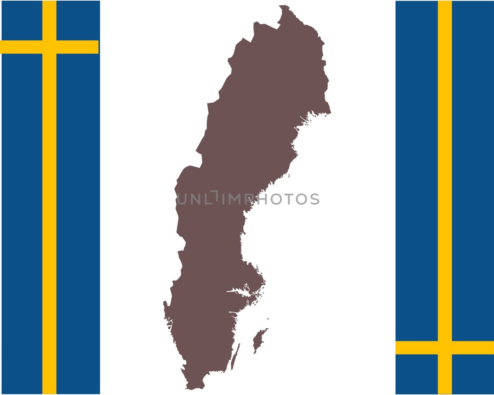 Landkarte von Schweden auf Hintergrund mit Fahne