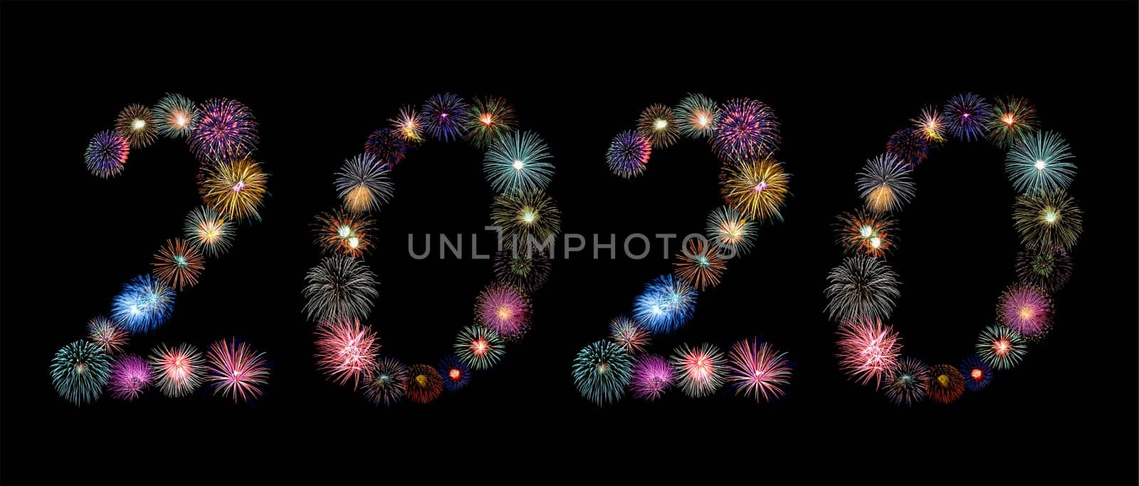colorful fireworks of 2020 Arabic number for new year celebration concept
