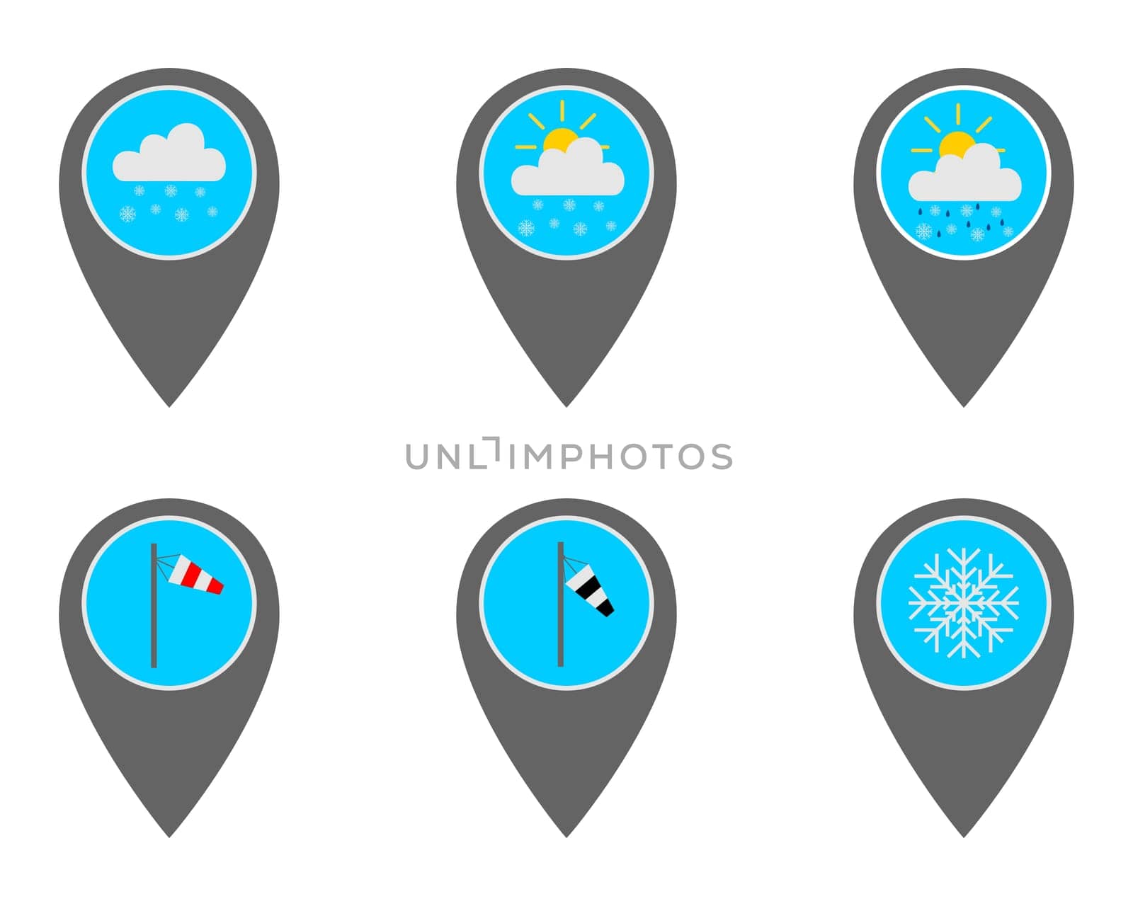 Pins mit Wettersymbolen