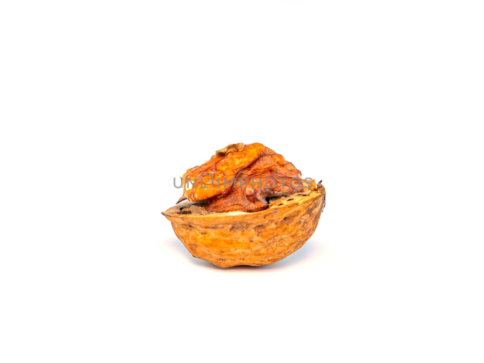 Walnuts on a white background with place for text. Free place. Background image. Food photo.