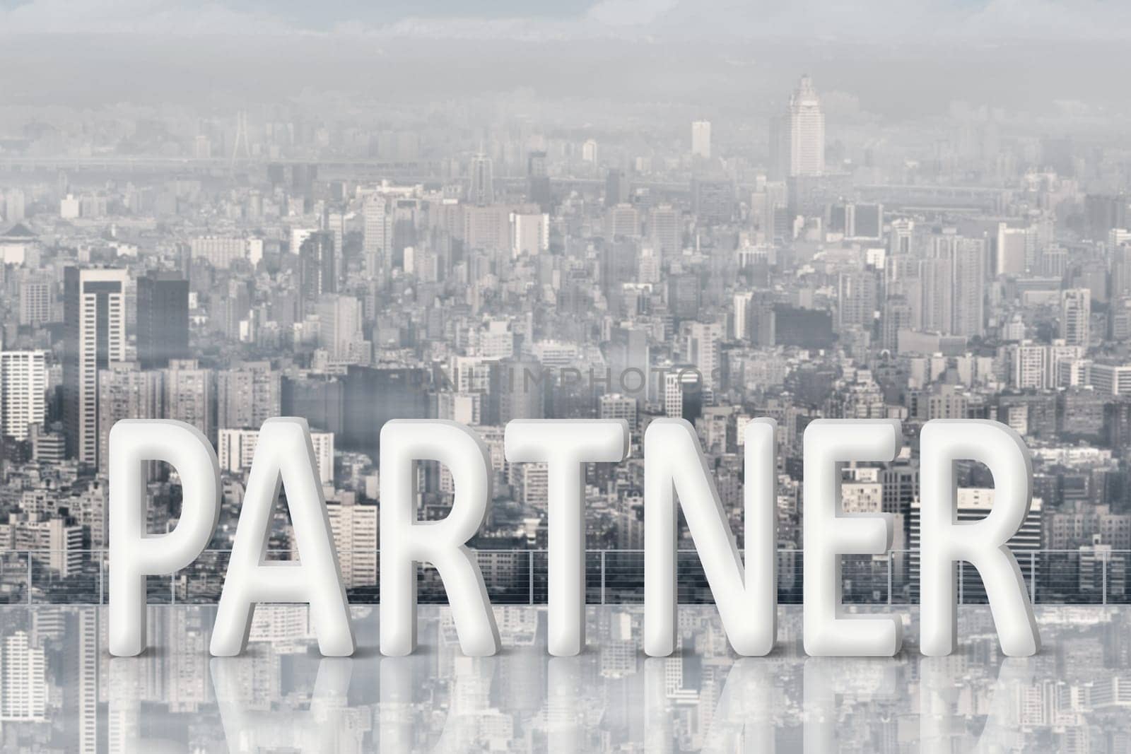 Concept of partner, assist, member etc with 3d text under sky.