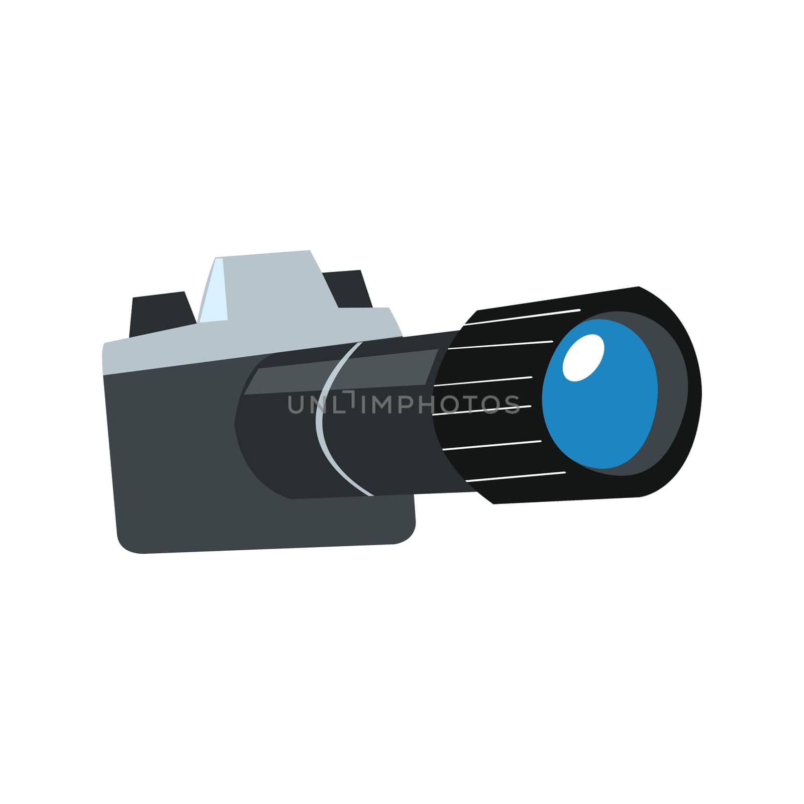Stylized camera with the lens on a white background sign icon symbol