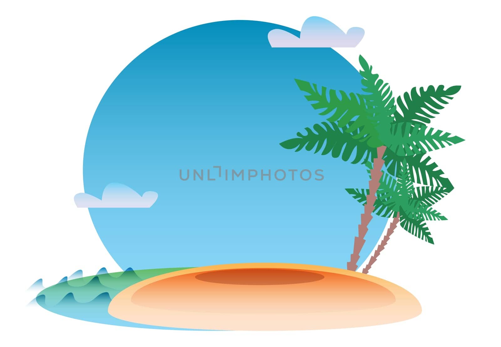 Tropical resort background with the sea, the island and the palm. Travel and leisure