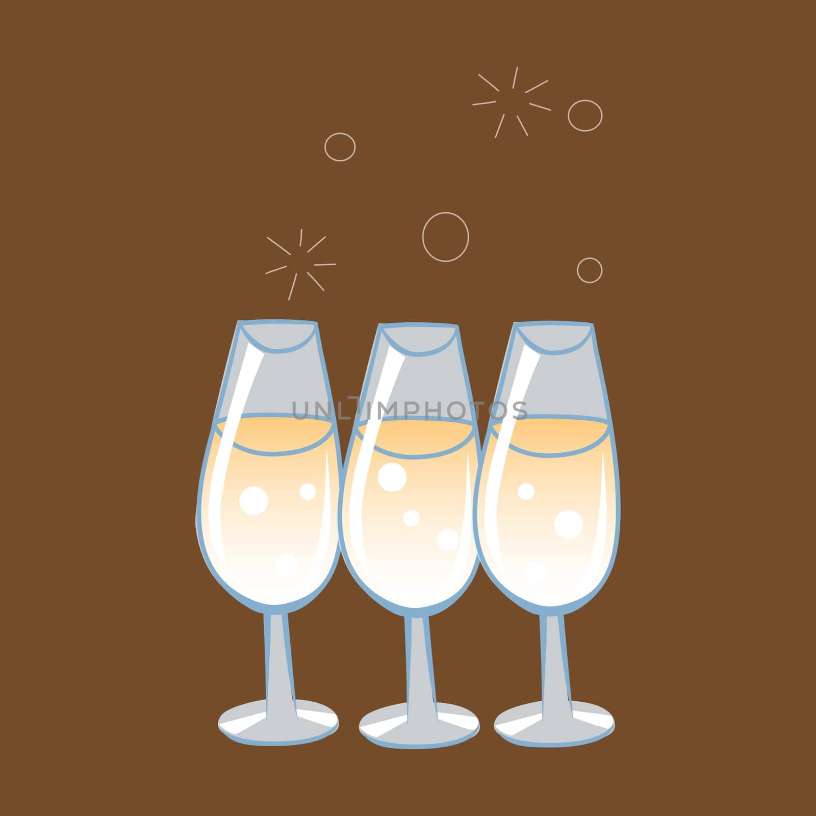 Celebratory glasses of champagne with bursting bubbles on a neutral background