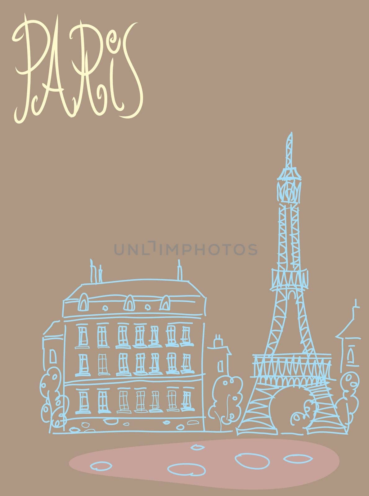 Travel the background of the poster or postcard template Paris with Eiffel tower view