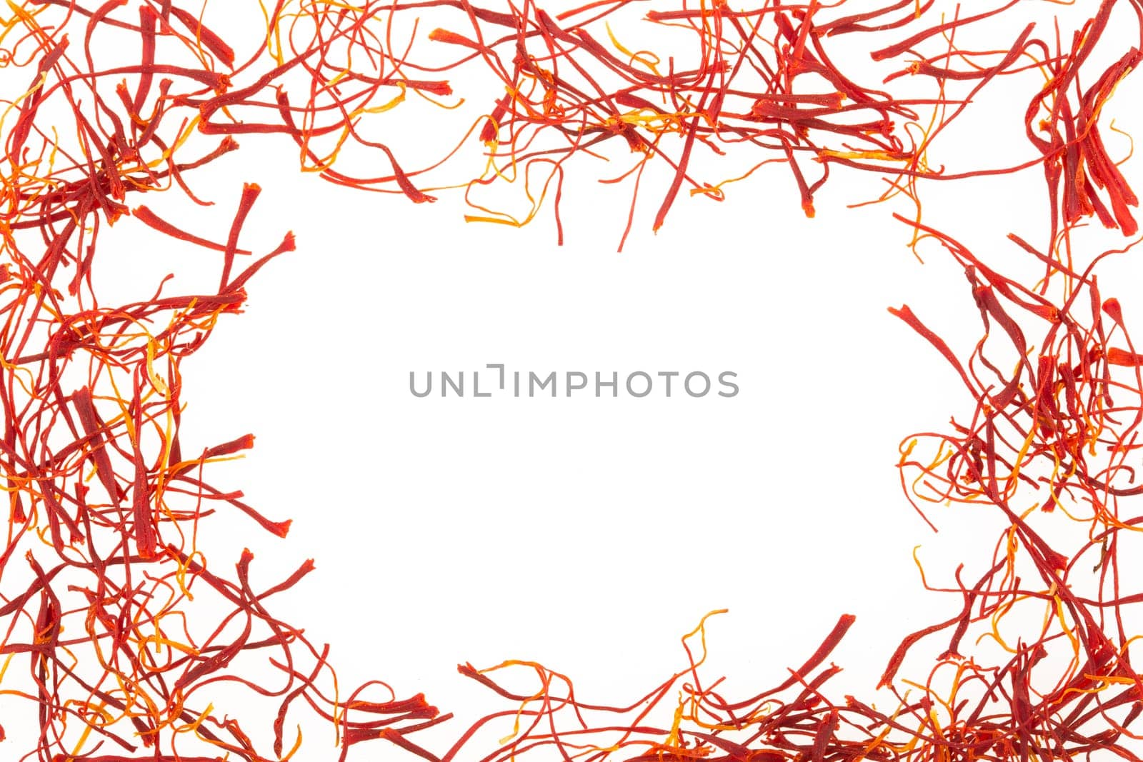 Frame of saffron isolated on white background