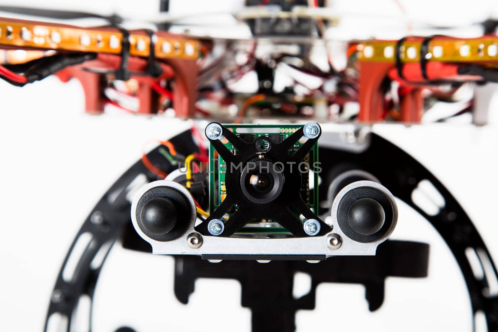 Close up of spy camera attached to drone