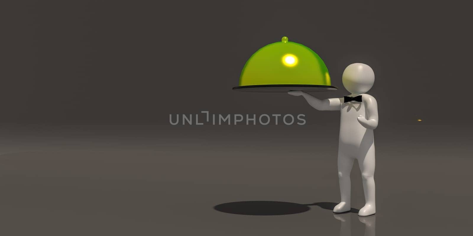 3d illustrator group of career symbols on a gray background, 3d rendering of the Waiter at restaurant. Includes a selection path.